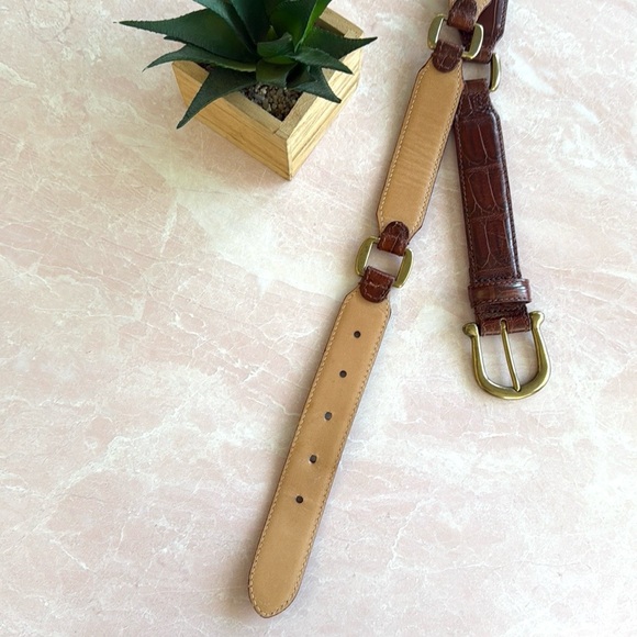 Vintage Fossil Genuine Leather Brown Croco Bridle Link Belt Sz S - Picture 10 of 13